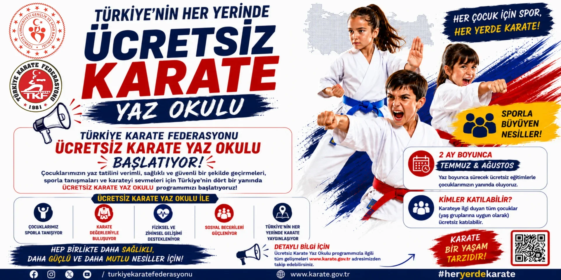 TÜRKİYE’NİN HER YERİNDE ÜCRETSİZ KARATE YAZ OKULU